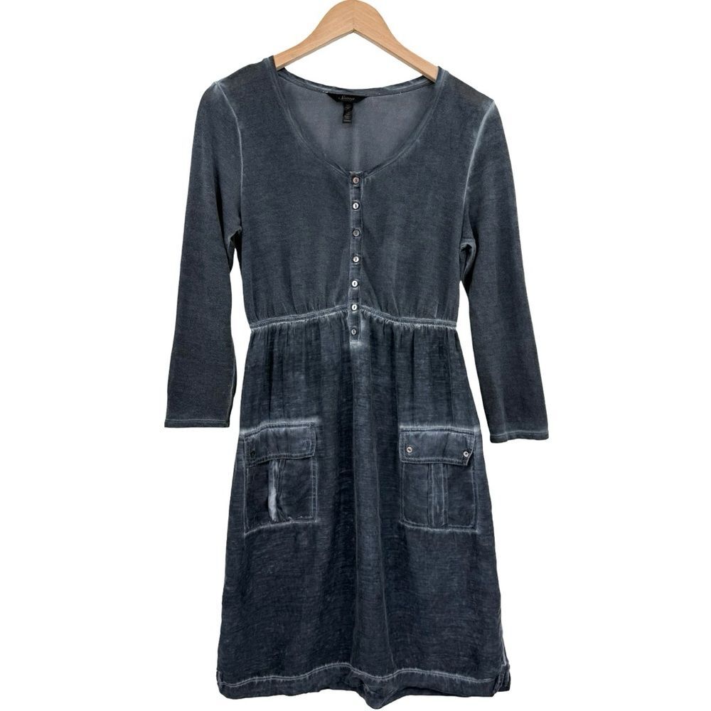 Soma Intimates Washed Henley Pocket Dress in Charcoal Grey | Size XS